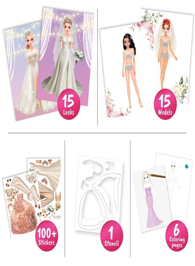 BSCOOL Wedding Sticker Dress Up, Coloring Book with Dress Design Activities.Fashion Design Sketchbook for Kids 5 and up. Little Designer Creativity Book. Christmas Gift for Girls - Image 4
